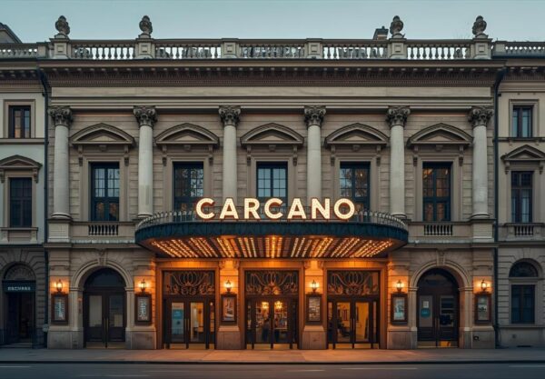 Facciata illuminata del Teatro Carcano di Milano, sede degli spettacoli scontati di novembre 2025 per iscritti Goditi la Vita.