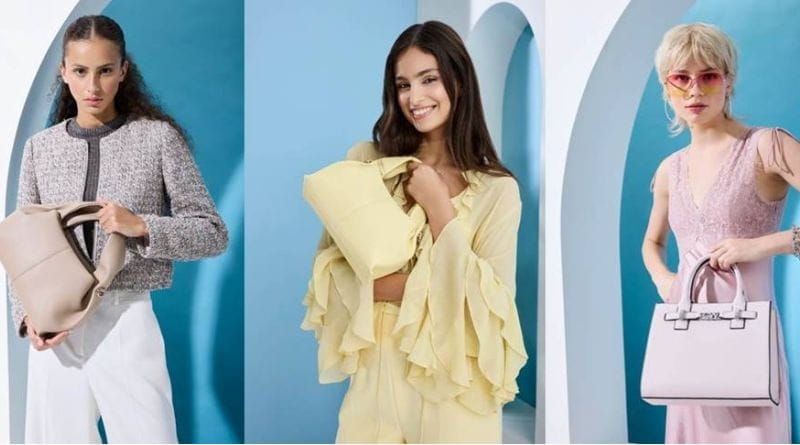 Modelle con Borse Deichmann Primavera/Estate 2026 in tonalità pastello e neutre, collezione donna disponibile su deichmann