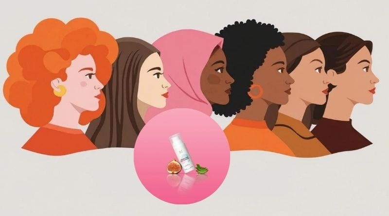 Festa della Donna: illustrazione di donne diverse per età ed etnia con prodotto beauty eco bio Eco Bio Boutique, idea regalo naturale per l’8 marzo.