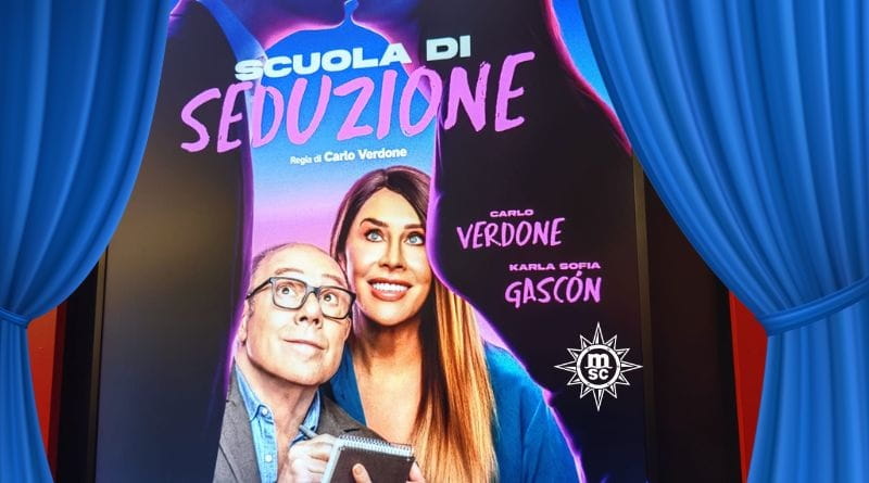 locandina scuola di seduzione con Carlo Verdone presentata da MSC crociere al cinema Anteo CityLife Milano
