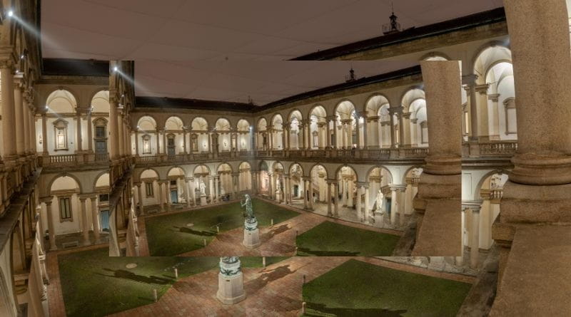 cortile della Pinacoteca di Brera a Milano durante una visita guidata tra arte e architettura