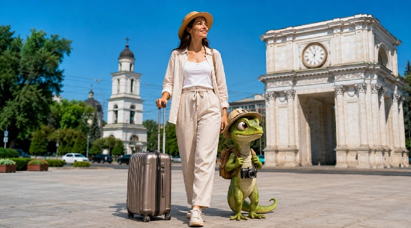 Donna in viaggio a Chișinău con Geco Gaudenzio mentre valuta un percorso di mastoplastica additiva in Moldavia.
