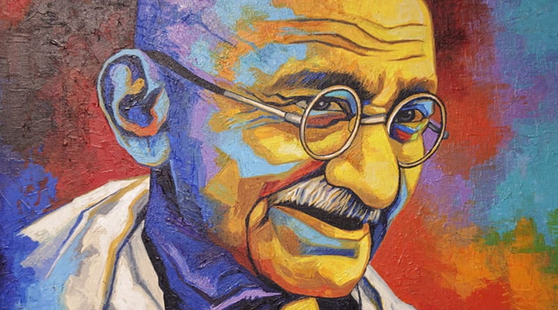 Ritratto artistico di Mahatma Gandhi alla Gandhi Smriti di Delhi, luogo simbolo della storia dell'India visitato durante un viaggio tra Delhi, Agra e Jaipur.
