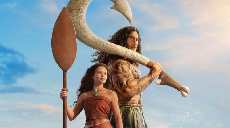 Vaiana e Maui in una scena di Oceania live action con Dwayne Johnson, film Disney al cinema dal 19 agosto 2026