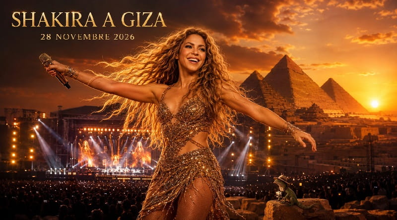 Shakira alle Piramidi di Giza per il concerto del 28 novembre 2026 durante un viaggio al Cairo