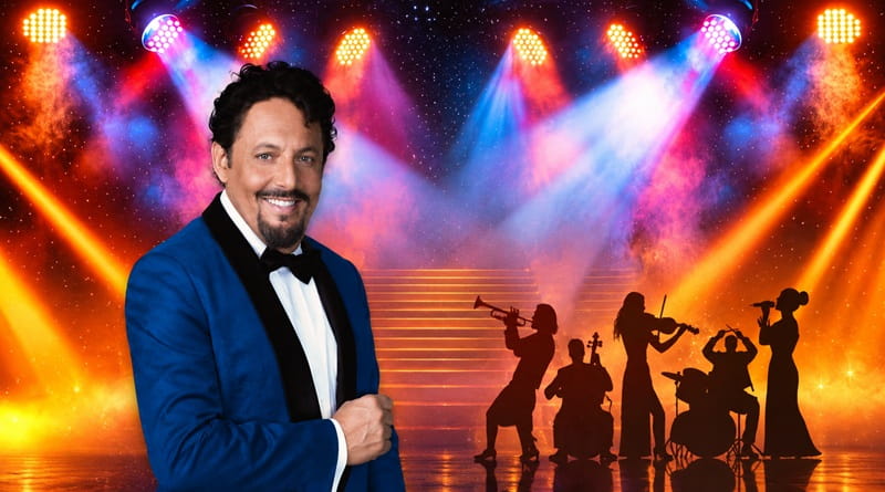 Enrico Brignano in Bello di Mamma! sul palco tra luci e musicisti