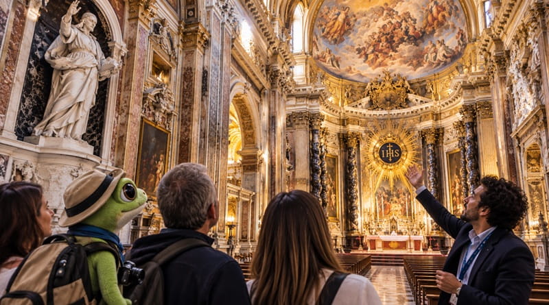 Visita guidata alla Chiesa del Gesù a Roma con Geco Gaudenzio e gruppo di visitatori