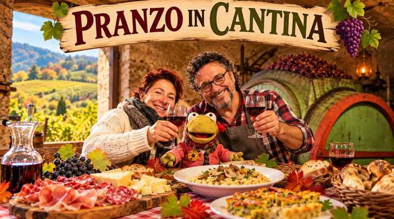 Pranzo in cantina a Bagnaria con Riccardo Restelli, Geco Gaudenzio e la Bipede tra vino novello, risotto ai funghi e sapori dell'Oltrepò Pavese.