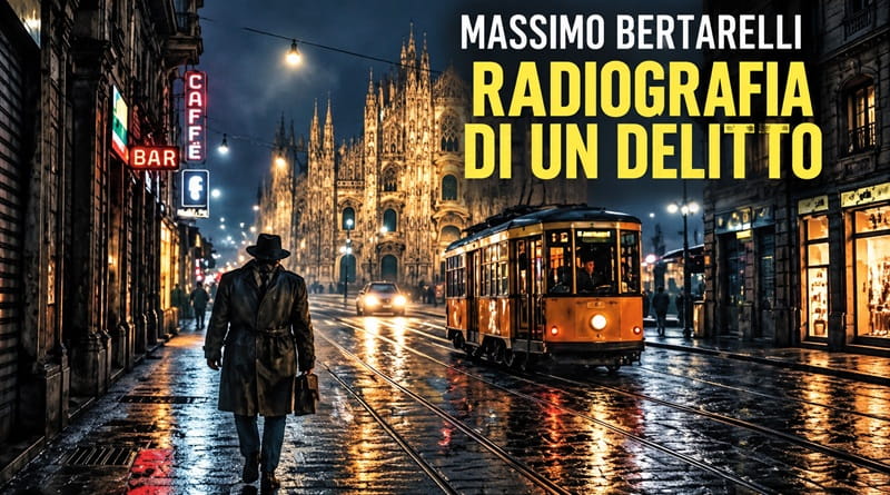Radiografia di un delitto di Massimo Bertarelli, noir ambientato a Milano: il Duomo, un tram storico e il vicequestore Tomba sotto la pioggia.